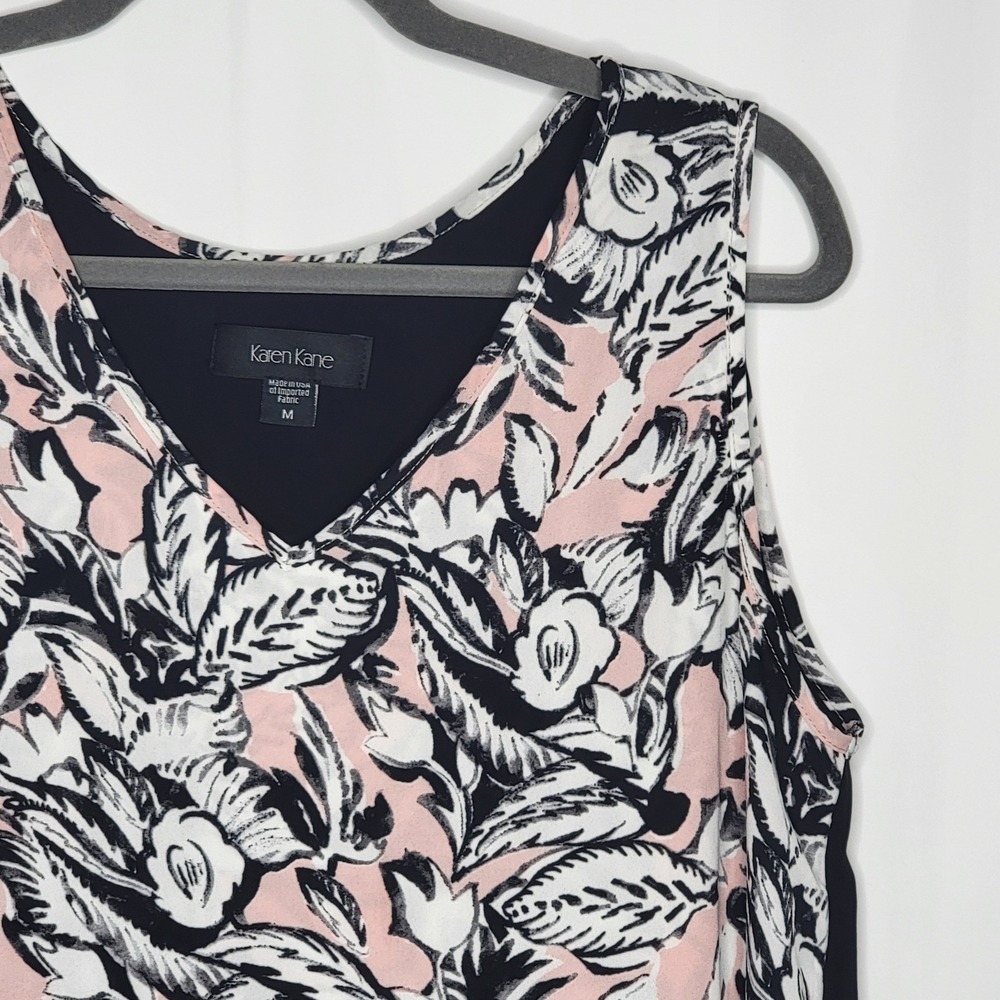 Karen Kane Top Blouse Size M Floral Print High Low Hem Sleeveless Tank - Picture 3 of 9